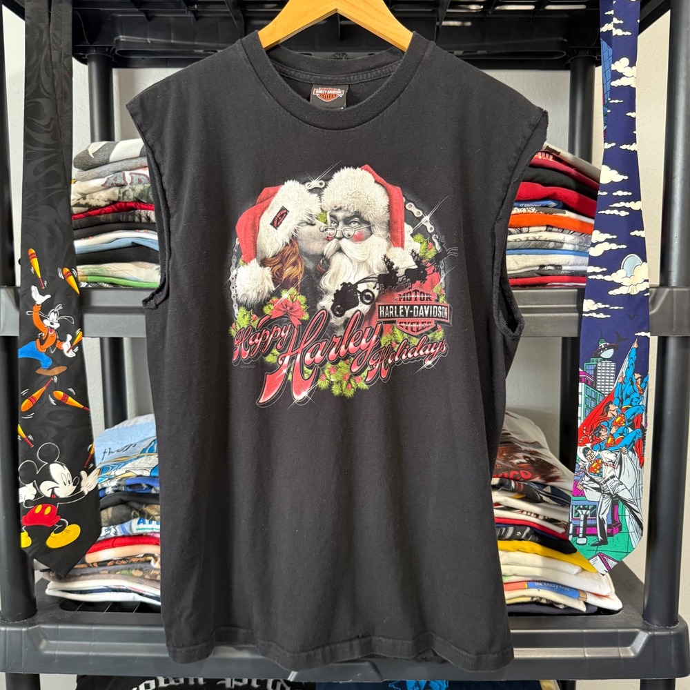 Harley-Davidson Sleeveless Shirt Happy Harley Holidays Large Black